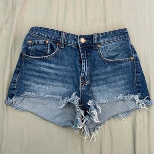 Classic Blue Frayed Hem Jean Shorts